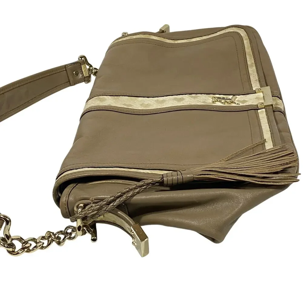 L.A.M.B. Gwen Stefani Messenger Shoulder Bag Y2K Tan Cream Leather Satchel Purse